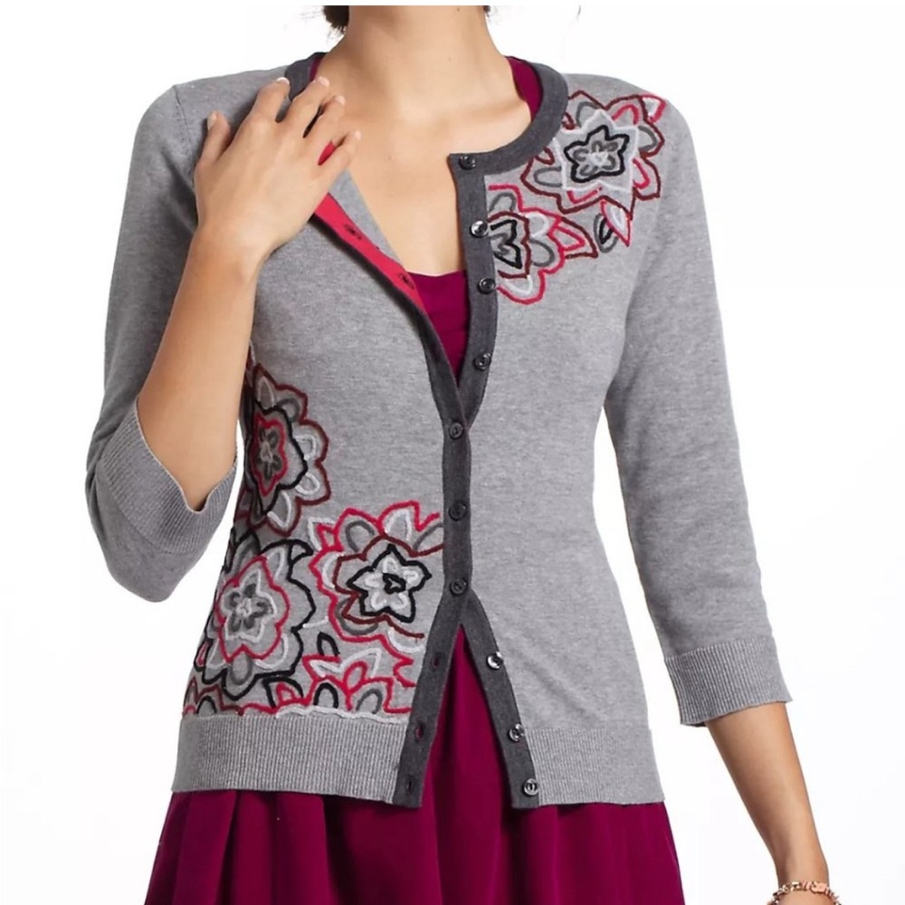 Anthropologie Tabitha 3/4 sleeved cardigan sweater with embroidery
